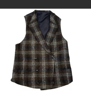 Suit Supply alpaca wool blend vest blue brown plaid